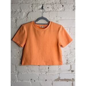 ZARA Cropped Orange Knit Sweater Top Women Size M Soft Cozy Short Length Casual